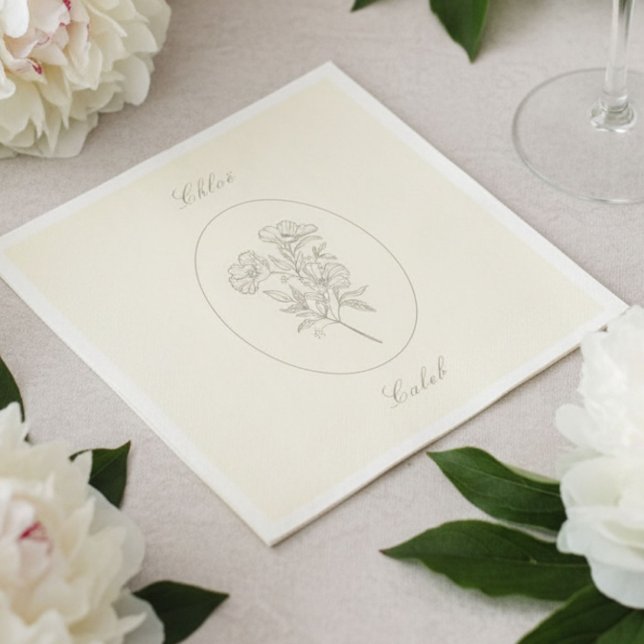 Servilleta De Papel De Cena Boda de caligrafía botánica minimalista amarilla  (Subido por el creador)