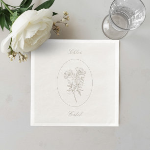 Servilleta De Papel De Cena Boda de Caligrafía Botánica Minimalista Beige