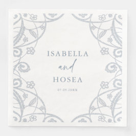 Servilleta De Papel De Cena Boda de encaje floral suave de plata azul turquesa