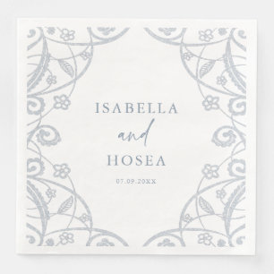 Servilleta De Papel De Cena Boda de encaje floral suave de plata azul turquesa