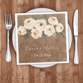 Servilleta De Papel De Cena Boda de Floral Beige Brown