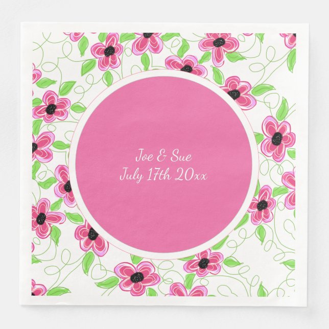Servilleta De Papel De Cena Boda de flores rosadas (Anverso)