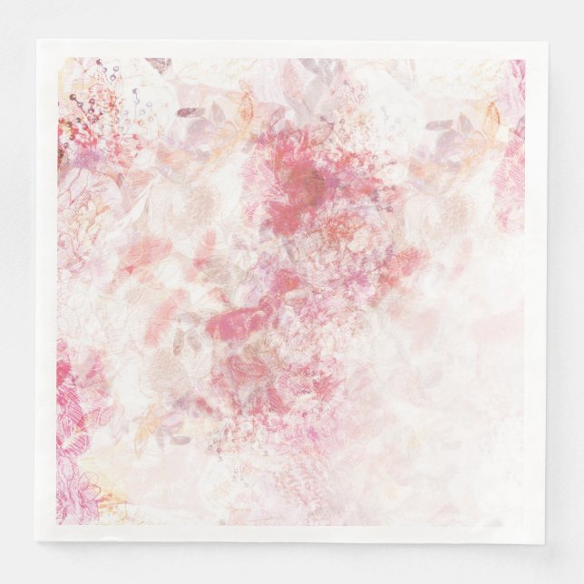 Servilleta De Papel De Cena Boda de flores rosadas de primavera romántica (Anverso)