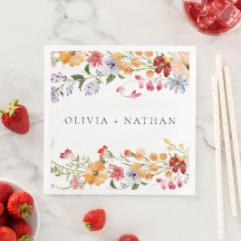 Servilleta De Papel De Cena Boda de flores silvestres acuarela coloridas y atr