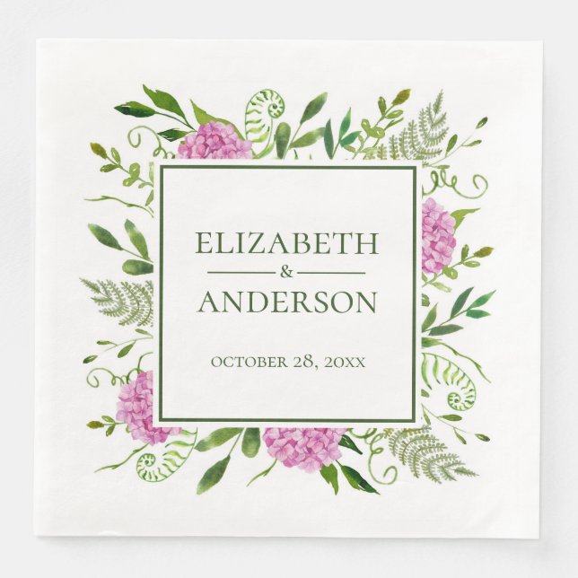 Servilleta De Papel De Cena Boda de Hydrangea Rosa (Anverso)