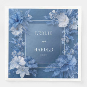 Servilleta De Papel De Cena Boda de Invierno Floral Monocroma de Azul Cobalto