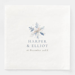 Servilleta De Papel De Cena Boda de invierno moderna con copo de nieve azul