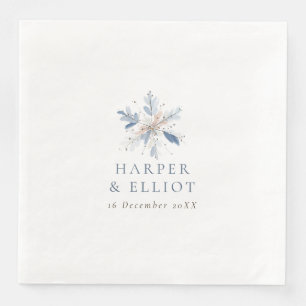 Servilleta De Papel De Cena Boda de invierno moderna con copo de nieve azul
