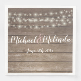 Servilleta De Papel De Cena Boda de luces de cuerda de madera rústica