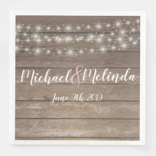 Servilleta De Papel De Cena Boda de luces de cuerda de madera rústica