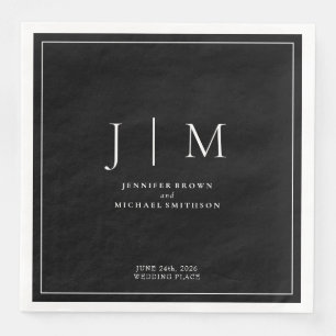 Servilleta De Papel De Cena Boda de marco minimalista simple en blanco y negro