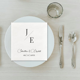 Servilleta De Papel De Cena Boda de monograma minimalista | Blanca
