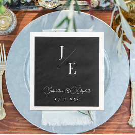 Servilleta De Papel De Cena Boda de monograma minimalista | Negro