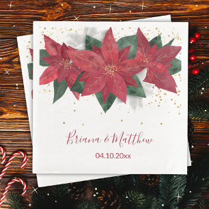 Servilleta De Papel De Cena Boda de Navidad con elegante poinsettia roja