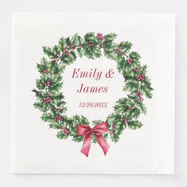 Servilleta De Papel De Cena Boda de navidades Wreath Napkin Personalizado (Anverso)