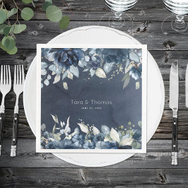 Servilleta De Papel De Cena Boda de Navy Peonies Dusty Blue Eucalyptus