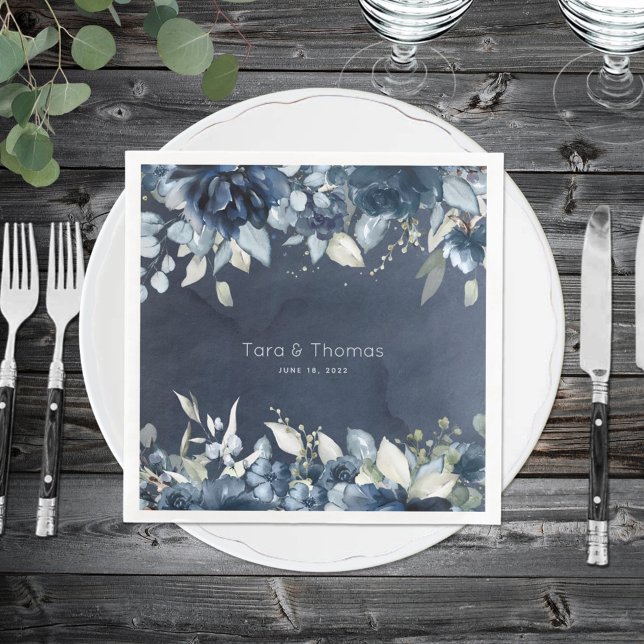 Servilleta De Papel De Cena Boda de Navy Peonies Dusty Blue Eucalyptus (Subido por el creador)