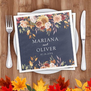 Servilleta De Papel De Cena Boda de otoño colores de follaje azul marino