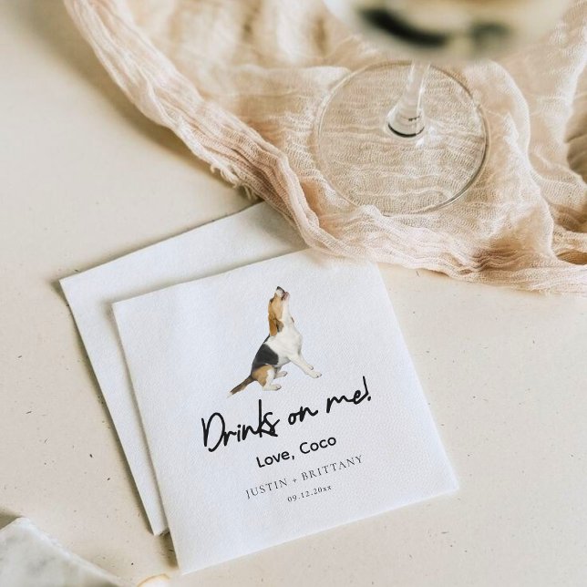 Servilleta De Papel De Cena Boda de perro Beagle personalizada  (Custom Pet Beagle Wedding Paper Dinner Napkins)