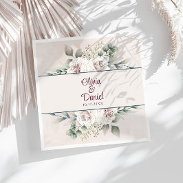 Servilleta De Papel De Cena Boda de Rosas Rosadas Boho Blush con Nombre Person