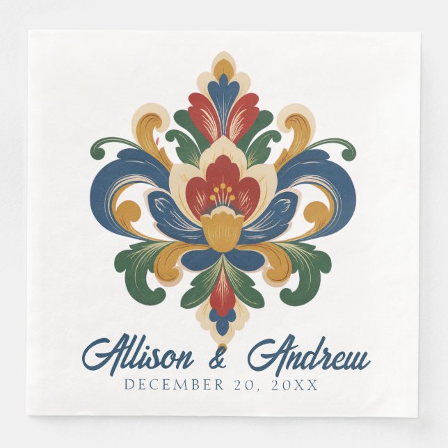 Servilleta De Papel De Cena Boda de Rosemaling noruego (Anverso)