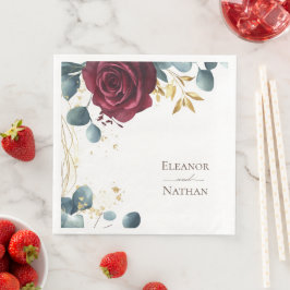 Servilleta De Papel De Cena Boda de verano de color rosa rojo boho moderno