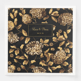 Servilleta De Papel De Cena Boda De Vino Floral Vintage De Color Negro Y Oro