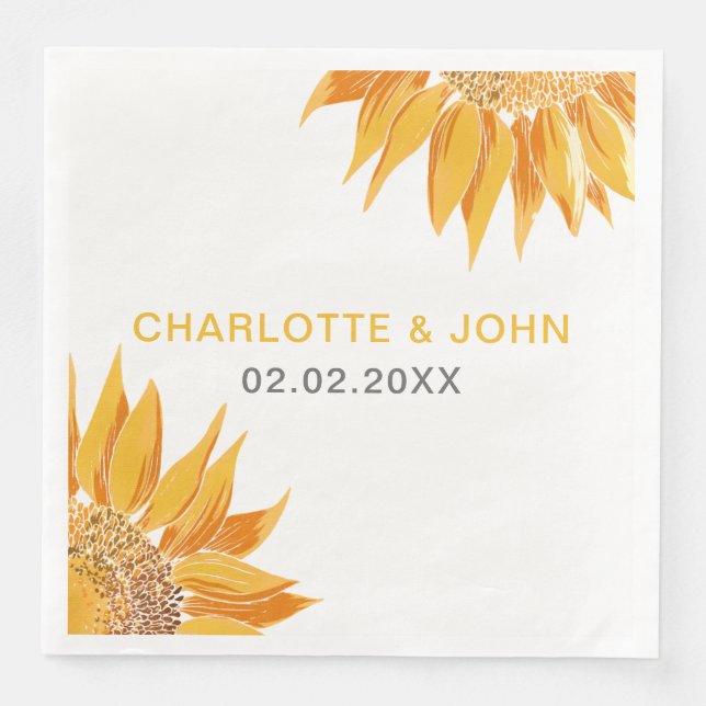 Servilleta De Papel De Cena Boda del Girasol Moderno (Anverso)