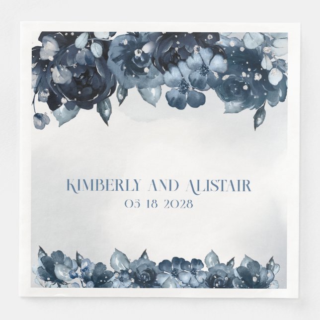 Servilleta De Papel De Cena Boda Dusty Navy Blue Silver (Anverso)