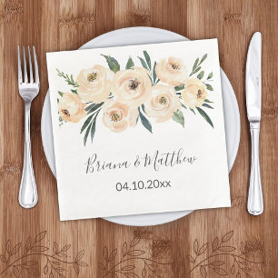 Servilleta De Papel De Cena Boda Floral Beige Blush Blanco