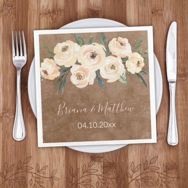 Servilleta De Papel De Cena Boda Floral Beige Marrón (Subido por el creador)