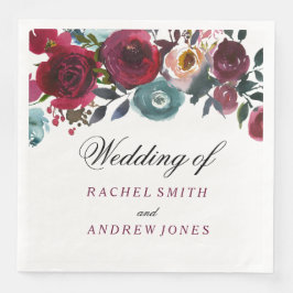 Servilleta De Papel De Cena Boda Floral de Vino Rojo Borgoña