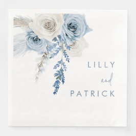Servilleta De Papel De Cena Boda Floral Dusty Blue & White Boho