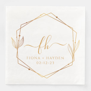 Servilleta De Papel De Cena Boda Floral Monograma de Lujo en Oro Blanco Elegan