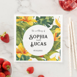 Servilleta De Papel De Cena Boda floral tropical amarillo