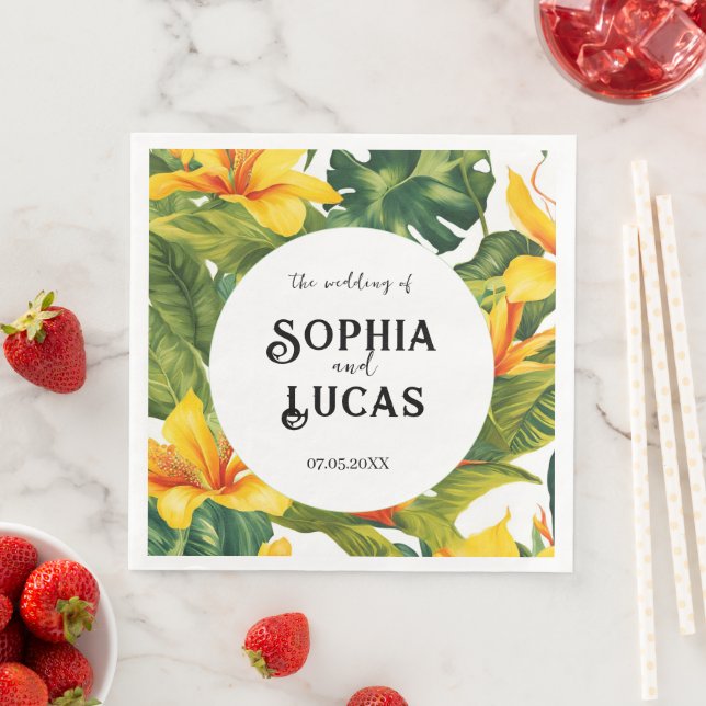Servilleta De Papel De Cena Boda floral tropical amarillo (In situ)
