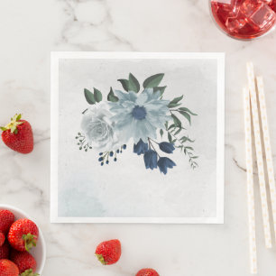 Servilleta De Papel De Cena boda floral verde blanco y azul