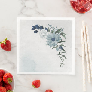Servilleta De Papel De Cena boda floral verde blanco y azul