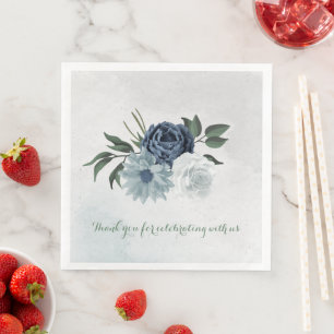 Servilleta De Papel De Cena boda floral verde blanco y azul