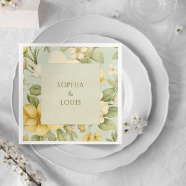 Servilleta De Papel De Cena Boda floral verde suave y beige