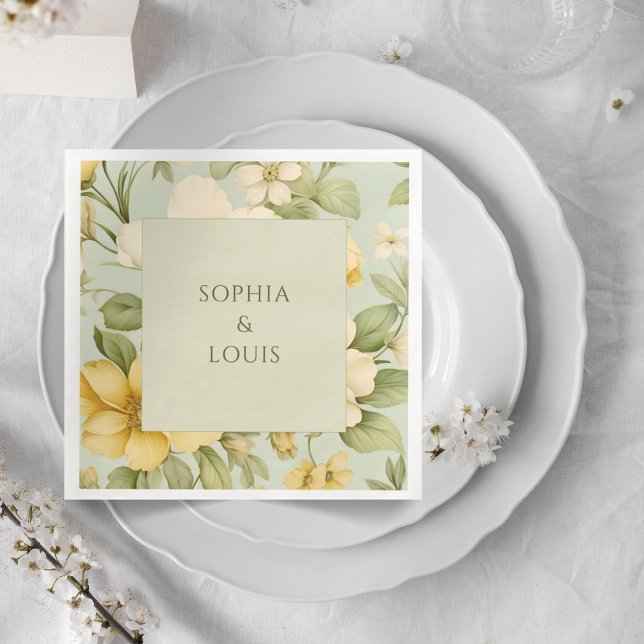 Servilleta De Papel De Cena Boda floral verde suave y beige (Subido por el creador)