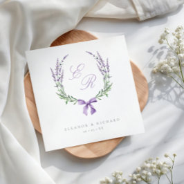 Servilleta De Papel De Cena Boda Monograma de Wreath y Bow Lavender