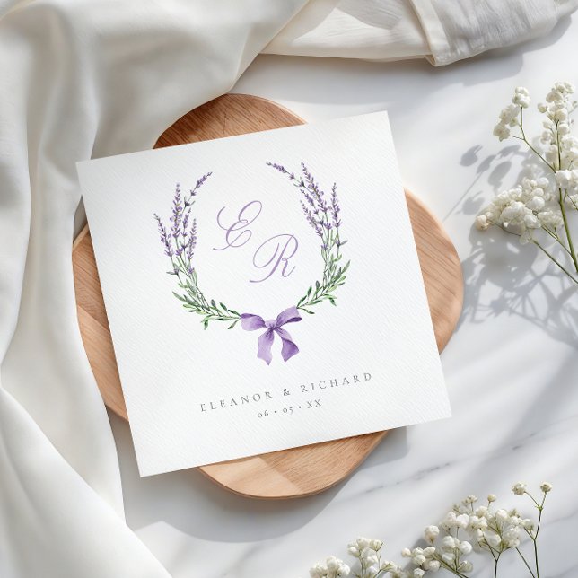 Servilleta De Papel De Cena Boda Monograma de Wreath y Bow Lavender (Subido por el creador)