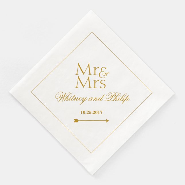 Servilleta De Papel De Cena Boda personalizada Sr. Mrs Gold (Esquina)