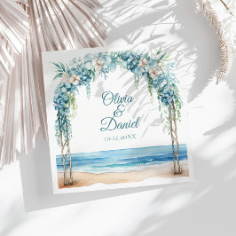 Servilleta De Papel De Cena Boda Playera con Arco Floral Azul Boho