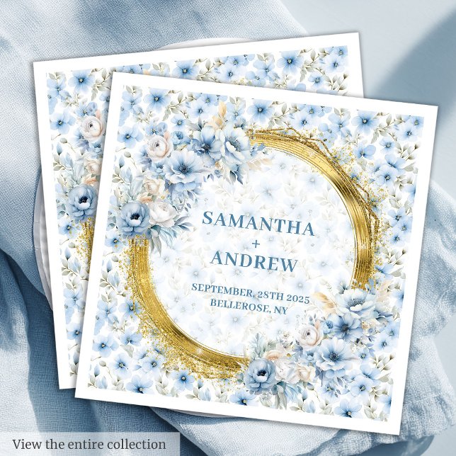 Servilleta De Papel De Cena Boda Purpurina romántico Boho Light Blue Gold (Romantic Boho Light Blue Gold Glitter Wedding Paper Dinner Napkins)