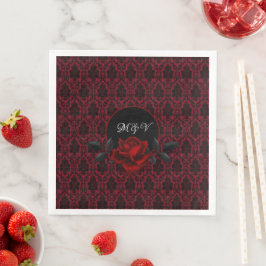 Servilleta De Papel De Cena Boda Rosa Damasco Rojo Gótico