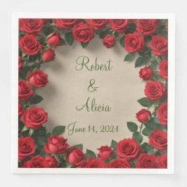 Servilleta De Papel De Cena Boda Rosa Roja