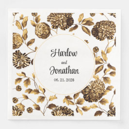 Servilleta De Papel De Cena Boda Vino Floral Vintado Blanco Y Oro
