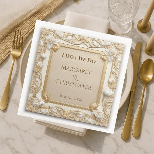 Servilleta De Papel De Cena Bodas Barrocas de Lujo en Oro Tulipanes Blancos Vi